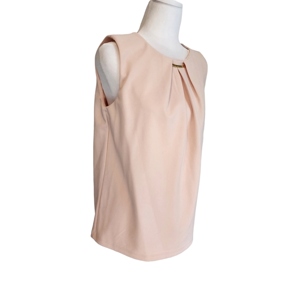 NEW Calvin Klein Embellished Pleated Collar Sleeveless Shell Blouse - Picture 4 of 10